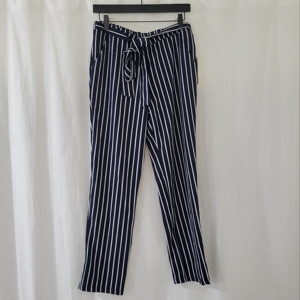mosaic & co Front Tie Pants in Dark Blue & White Stripes Women's Size L